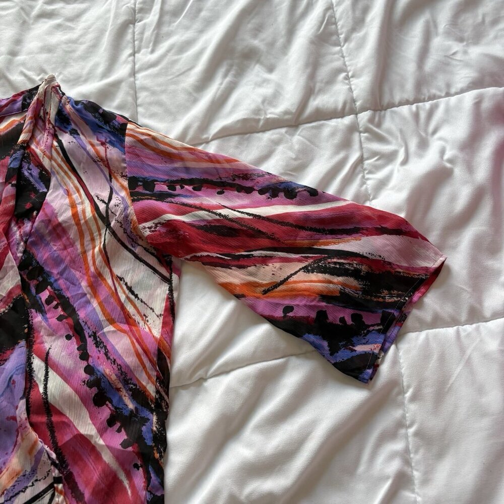 Vintage Y2K Womens Size P Large 3/4 Sleeve Abstract Purple Art Cardigan - Picture 3 of 8